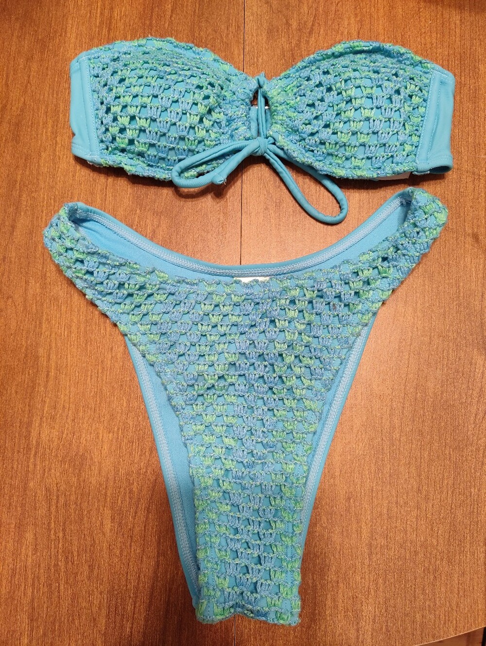 Blue Crochet Bandeau Bikini Set - Women Swim